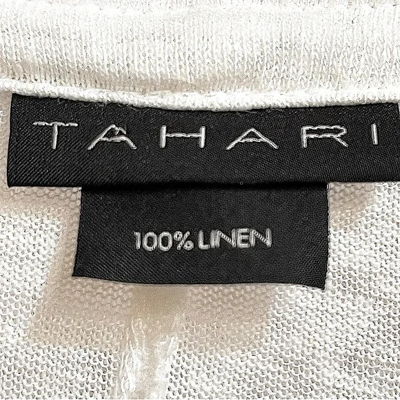 Tahari White Linen Jersey Longline Open Front Lightweight Cardigan Sweater Large - Picture 8 of 9